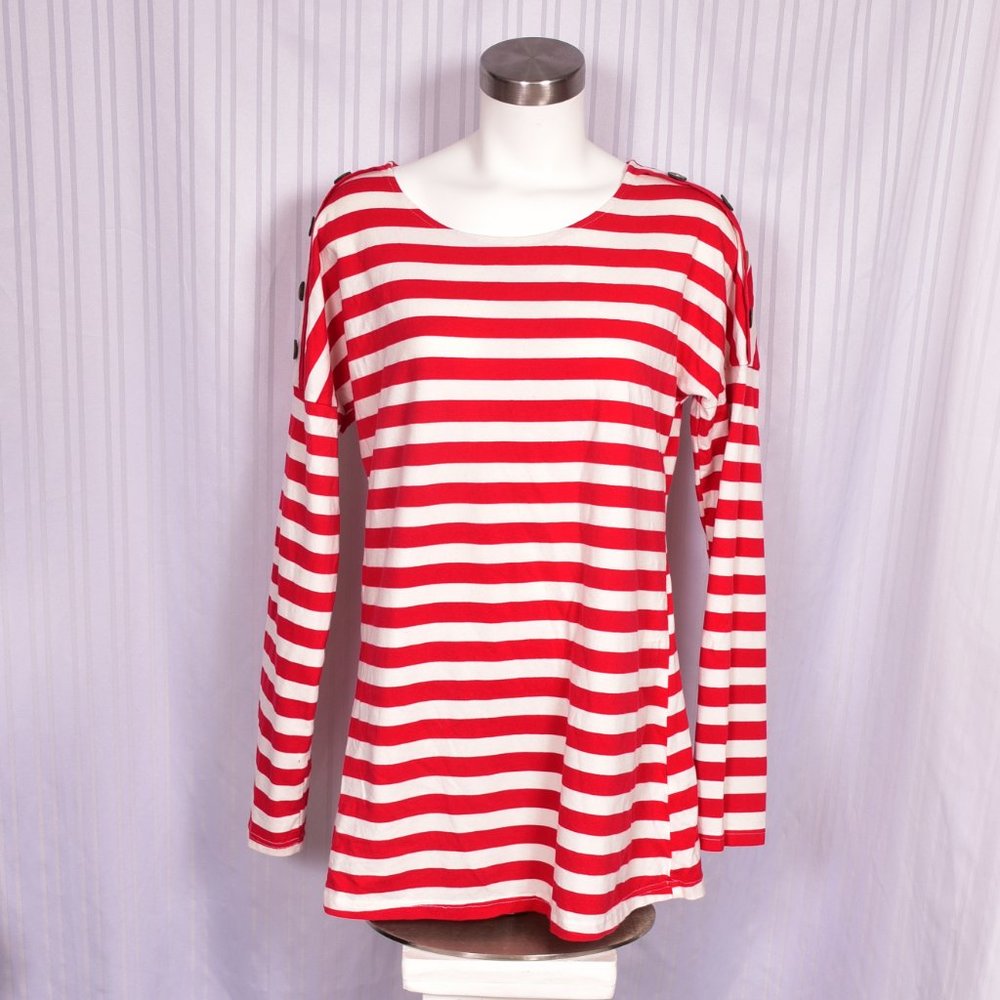 E2 Clothing Red Striped Button Sleeve Mini Dress Size Large